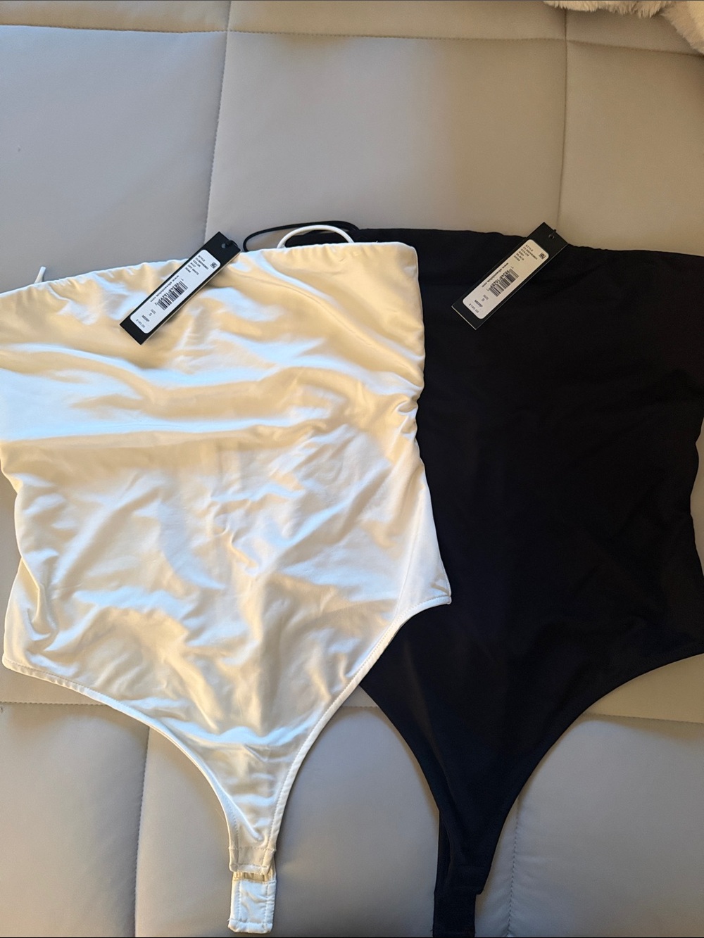 Alice + Olivia White and Black Strapless Bodysuit Duo